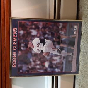 Vintage 1980s Roger Clemens Red Sox framed poster.